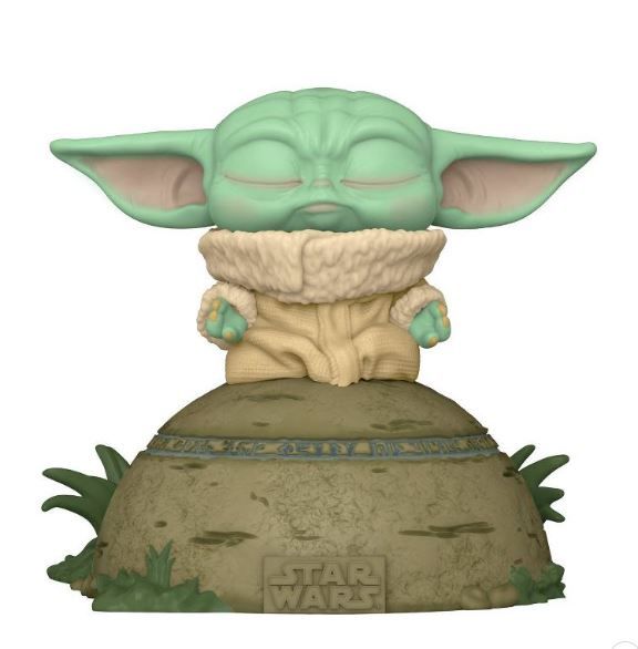 Photo 1 of Funko POP! Deluxe: The Mandalorian - Grogu seated on a Seeing Stone, STAR WARS™ The Mandalorian™ with Pop! Deluxe Grogu This special figure also emits sounds and lights up. Vinyl bobblehead is approximately 4.75-inches tall.