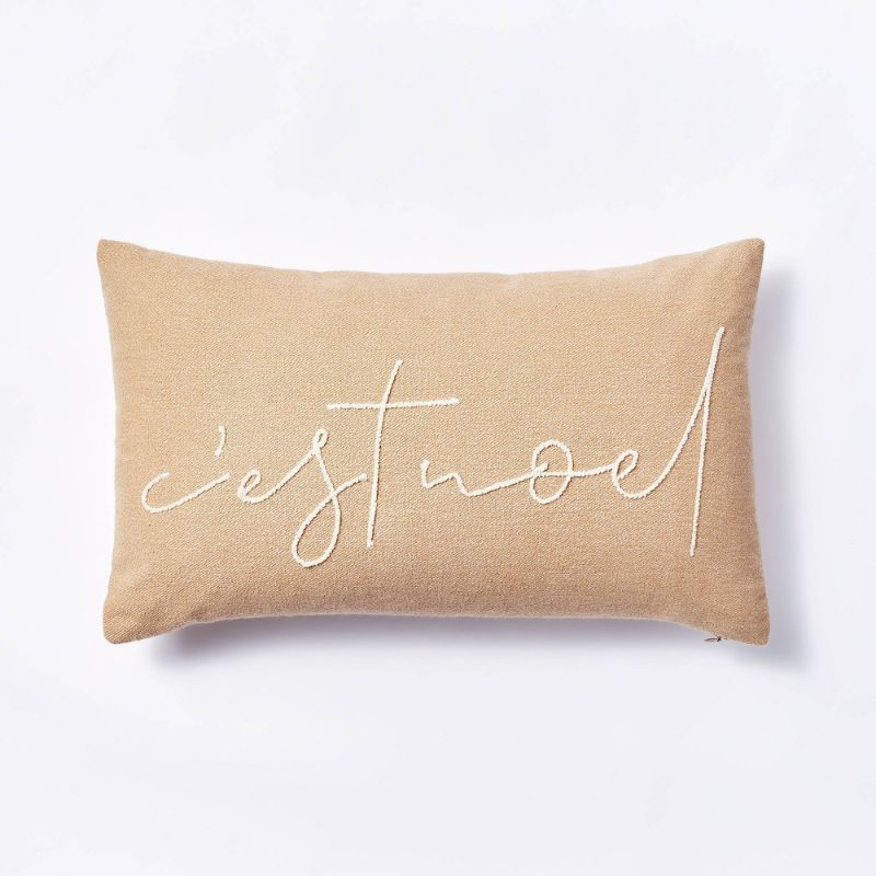 Photo 1 of 2PACK Oversized 'C'est Noel' Lumbar Christmas Throw Pillow Neutral - Threshold™ Designed with Studio McGee