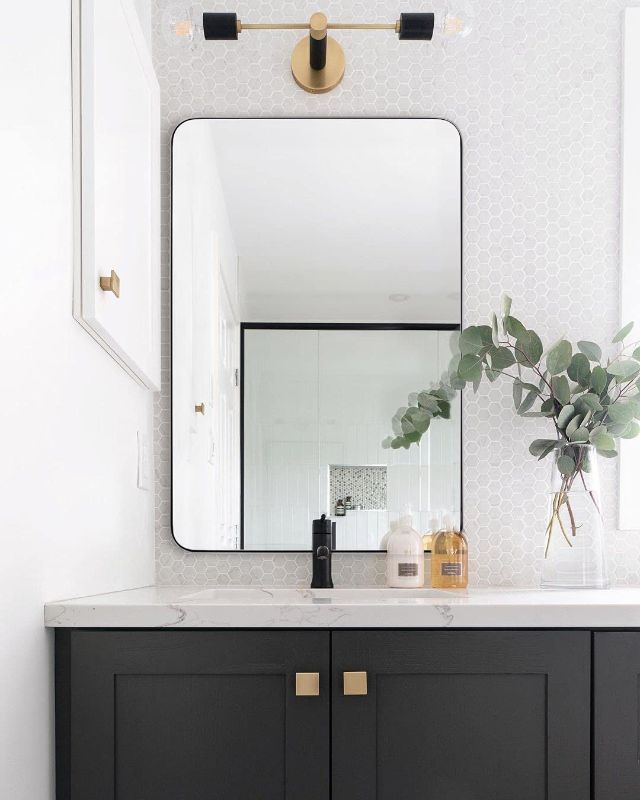 Photo 1 of ANDY STAR Wall Mirror for Bathroom, 24x36 Inch Black Bathroom Mirror, Stainless Steel Metal Frame with Rounded Corner, Rectangle Glass Panel Wall Mounted...

