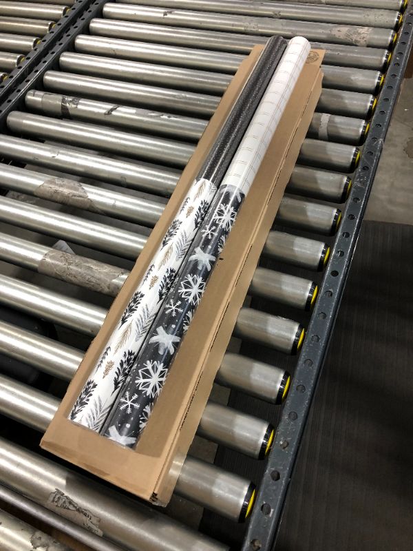 Photo 1 of Hallmark Christmas Wrapping Paper Jumbo Rolls with Cut Lines on Reverse (2 Rolls, 4 Designs: 160 Sq. Ft. Ttl) Black and Gold Trees, Snowflakes, Plaid for Holidays, Hanukkah, Weddings, Graduations