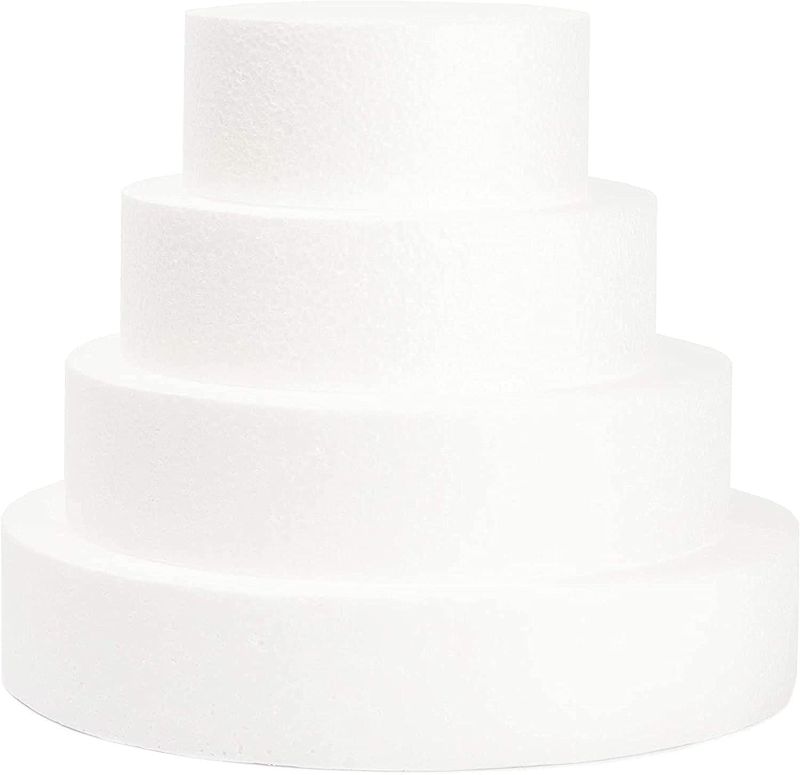 Photo 1 of 4 Piece Round Foam Cake Dummies 6, 8, 10, 12 inch x 2.25 inch Set for Decorating, Display
