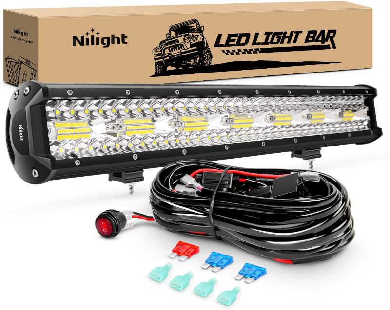 Photo 1 of Nilight ZH409 20 Inch 420W Triple Row Flood Spot Combo 42000LM LED Light Bar with Heavy Duty Off-Road Wiring Harness, 2 Years Warranty, White
