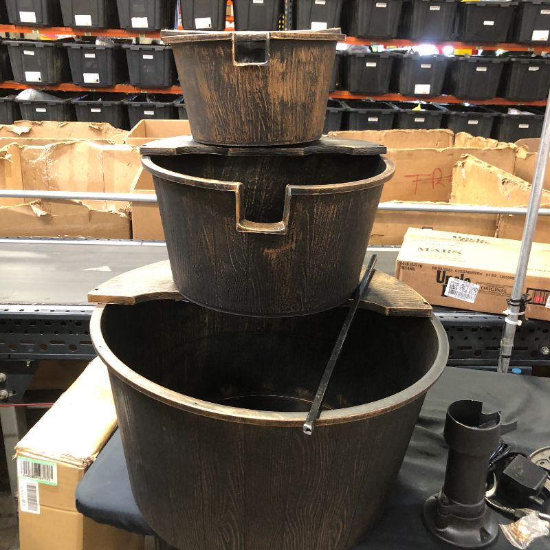 Photo 2 of Alpine Corporation TEC234BR Barrel Waterfall Fountain, 22" L x 25" W x 40" H, Brown
