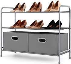 Photo 1 of : MaidMAX 3 Tiers Closet Shelf Organizer with 2 Drawers for Home Storage and Organization, Dark Gray
