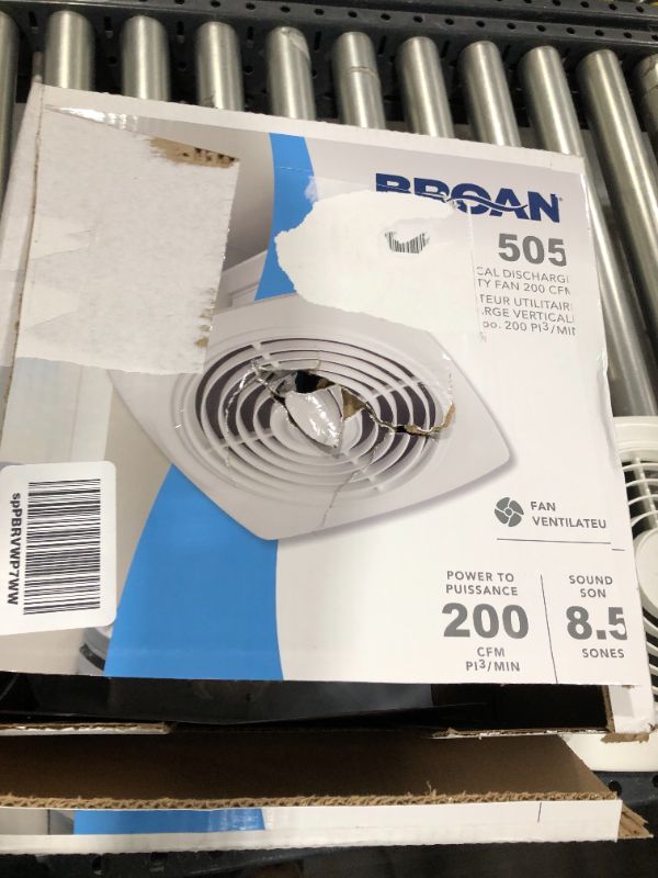 Photo 2 of Broan-NuTone 505 Exhaust Fan, White Vertical Discharge Ceiling Ventilation Fan, 8.5 Sones, 200 CFM, 8"
