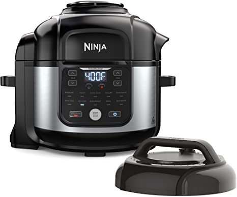 Photo 1 of Ninja FD302 Foodi 11-in-1 Pro 6.5 qt. Pressure Cooker & Air Fryer that Steams, Slow Cooks, Sears, Sautés, Dehydrates & More, with 4.6 qt. Crisper Plate, Nesting Broil Rack & Recipe Book, Silver/Black
