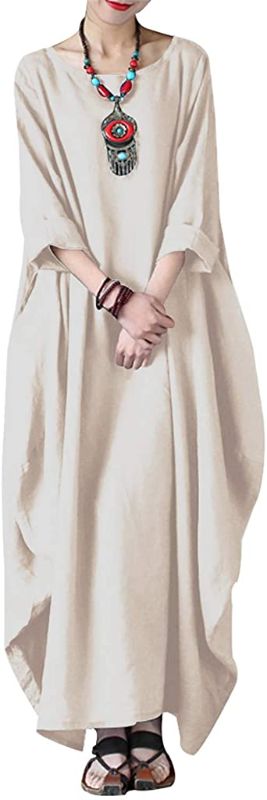 Photo 1 of FLORHO Women's (M) Maxi Dresses Solid Kaftan Loose Cotton Long Dress Improve for Americans
