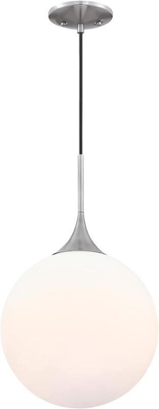 Photo 1 of Westinghouse Lighting 6119500 Moretti Contemporary One-Light LED Indoor Pendant Light, Brushed Nickel Finish, Frosted Opal Glass
