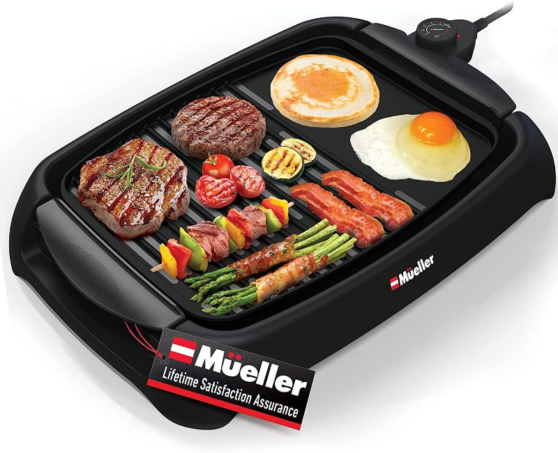 Photo 1 of Mueller Ultra GrillPower 2-in-1 Smokeless Electric Indoor Removable Grill and Griddle Combo, Nonstick Plate, with Adjustable Temperature, 120V
