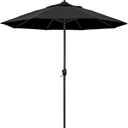 Photo 1 of California Umbrella 9' Round Aluminum Market Umbrella, Crank Lift, Auto Tilt, Bronze Pole, Black Olefin
