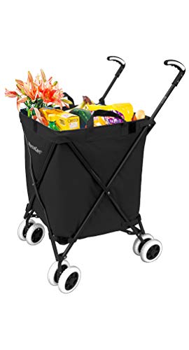 Photo 1 of Barcode for VersaCart Transit -The Original Patented Folding Shopping And Utility Cart, Water-Resistant Heavy-Duty Canvas With Cover, Double Front Swivel Wheels, Compact Folding, Transport Up To 120 Pounds, Black
