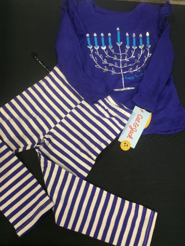 Photo 2 of Toddler Girls' Menorah Long Sleeve Top & Striped Leggings Set - Cat & Jack Blue
SIZE : 2T