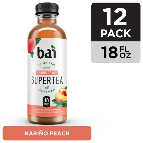 Photo 1 of Bai Iced Tea, Narino PEach, Antioxidant Infused Supertea, 18 Fluid Ounce Bottle, 12 count
BEST BY: 08/01/2022