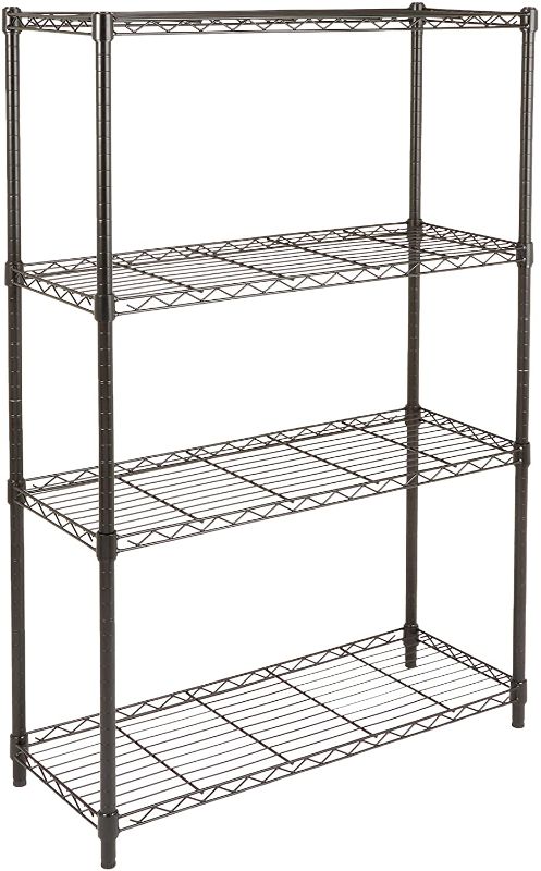 Photo 1 of Amazon Basics 4-Shelf Adjustable, Heavy Duty Storage Shelving Unit (350 lbs loading capacity per shelf), Steel Organizer Wire Rack, Black (36L x 14W x 54H)
