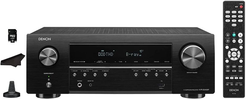 Photo 1 of Denon - AVR-S548BT Receiver, 5.2 Channel, 4K Ultra HD Audio and Video, Home Theater System, Built-in Bluetooth and USB - Black | Includes Kwalicable Micro SD Card & Cleaning Cloth
