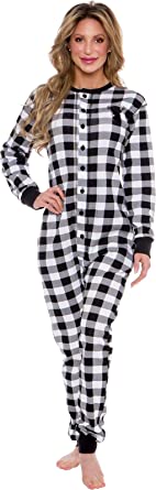 Photo 1 of 2 pack Silver Lilly Oh Deer Buffalo Flannel One Piece Pajamas - Women's Union Suit Pajamas with Drop Seat (white/Black Plaid,large)
