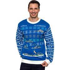 Photo 1 of FUNZIEZ! Ugly Christmas Sweater Space Invader Long Sleeve Novelty Costume Blue - large
