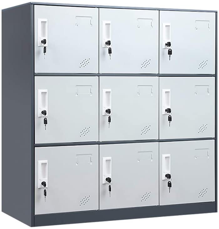 Photo 1 of 9 Doors Metal Storage Cabinet with Card Slot, Organizer,Shoes and Bags Steel Locker for Office, Home, Bank, School, Gym (Gray