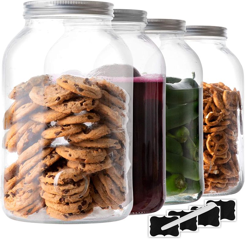Photo 1 of 4 Pack - 1 Gallon Glass Jars with Lids Food Storage Jars with Airtight Lids Leak Proof Wide Mouth Glass Canisters Kitchen Jars
