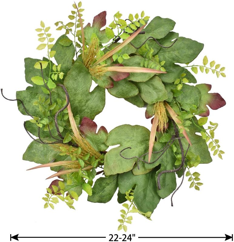 Photo 2 of ALLHANA Spring Green Wreath for Front Door, Artificial 22-24 Inch Summer Fig Leaves Door Wreaths for All Seasons Farmhouse Home Outdoor Holiday Wall Windows Decor