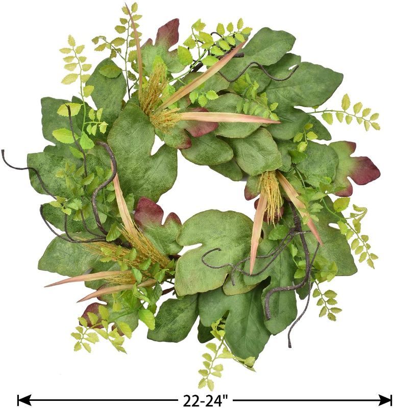 Photo 1 of ALLHANA Spring Green Wreath for Front Door, Artificial 22-24 Inch Summer Fig Leaves Door Wreaths for All Seasons Farmhouse Home Outdoor Holiday Wall Windows Decor