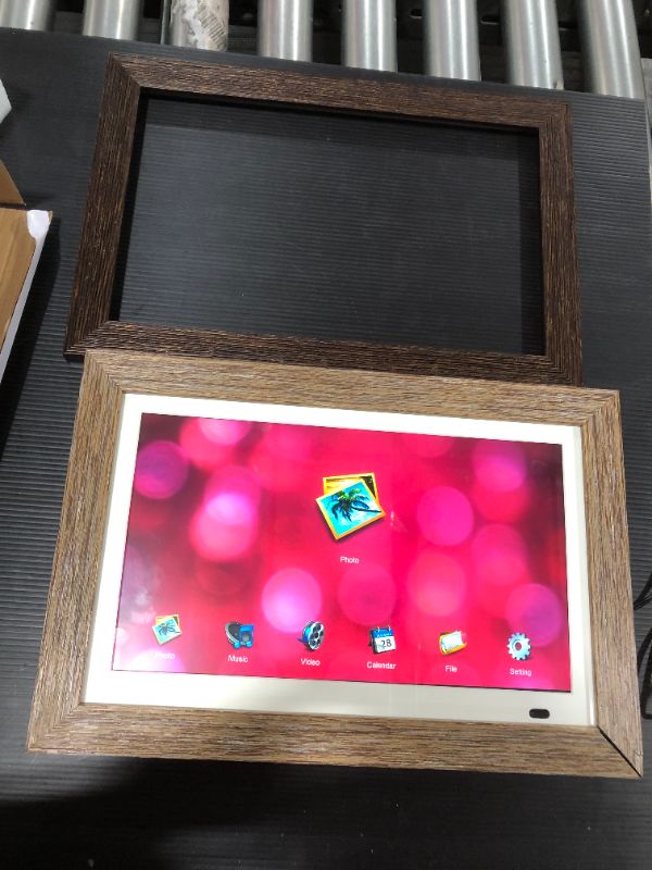 Photo 1 of Aluratek 13.3" Distressed Wood Digital Photo Frame with Interchangeable Frame, Brown
