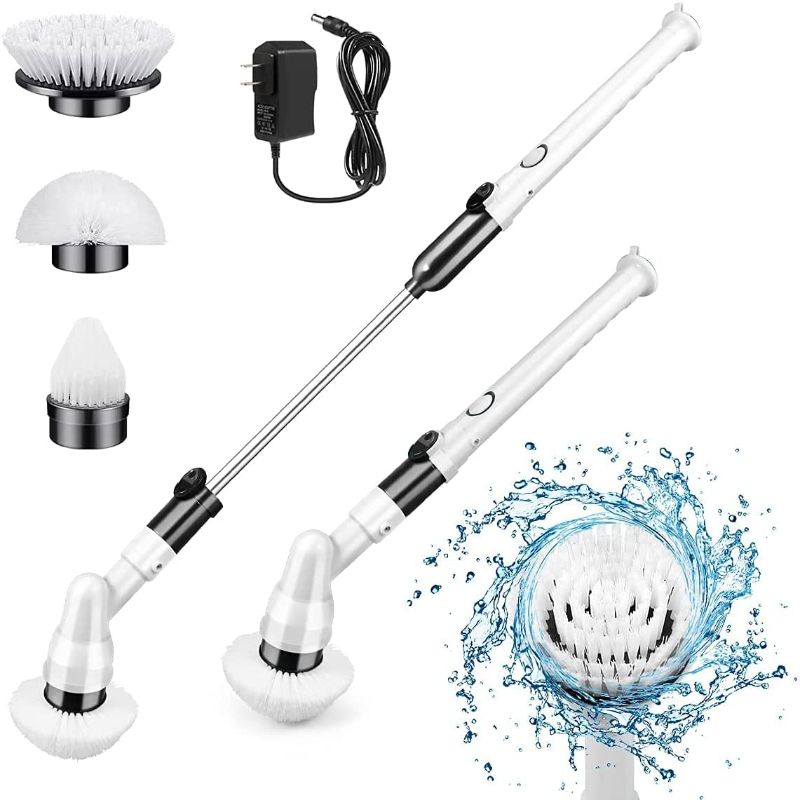 Photo 1 of Spin Scrubber, 360-degree Cordless Electric Rotary Scrubber, Surface Cleaner with 3 Replaceable Brush Heads 1 Extension Arm and 1 Adapter for Tubs/Kitchens/Bathrooms/Tiles/Swimming Pool