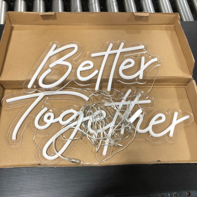 Photo 2 of Better Together Large Neon Sign for Wall Decor,with Dimmable Switch,Reusable Neon Light Sign for Engagement Party,Wedding Decoration,Warm White 23.5x10.5 & 17.5x8.5Inch 