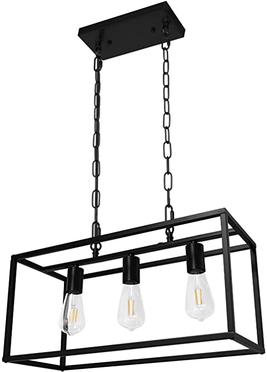 Photo 1 of Black Farmhouse Kitchen Island Lighting Modern Linear Chandelier Industrial Dining Room Rectangular Light Fixtures for Living Room Foyer Bar (Black, 3-Light)
