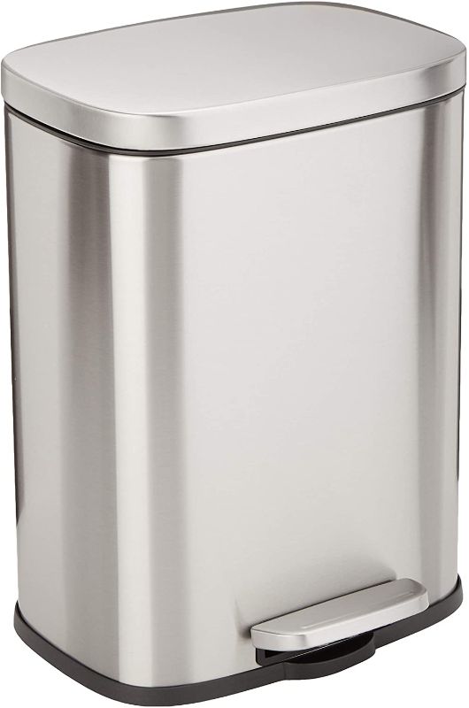 Photo 1 of Amazon Basics 12 Liter / 3.1 Gallon Soft-Close, Smude Resistant Trash Can with Foot Pedal - Brushed Stainless Steel, Satin Nickel Finish
