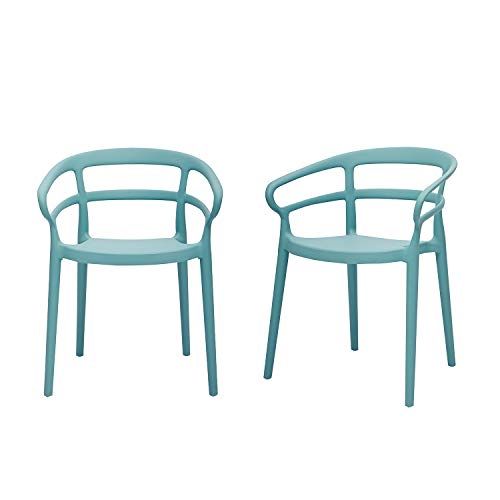 Photo 1 of Amazon Basics Light Blue, Curved Back Dining Chair-Set of 2, Premium Plastic
