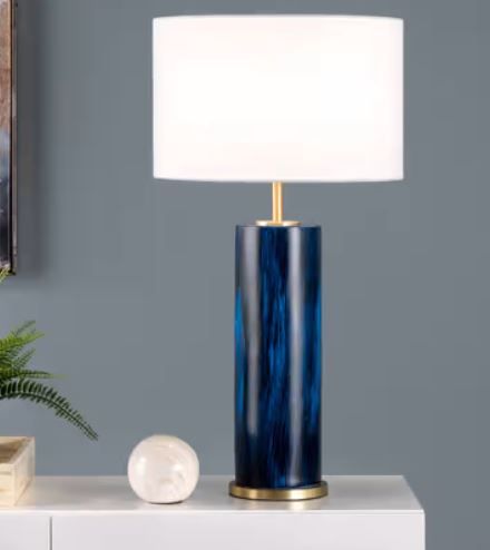 Photo 1 of Blue 28-inch Ceramic Ombre Column Table Lamp
