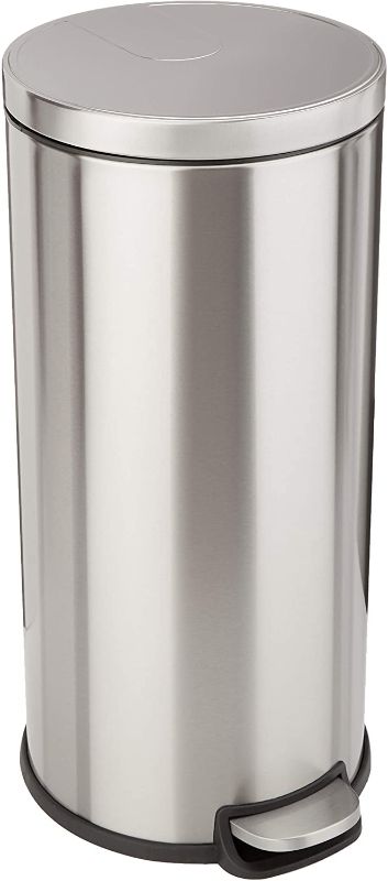 Photo 1 of Amazon Basics 30 Liter / 7.9 Gallon Round Soft-Close Trash Can with Foot Pedal - Stainless Steel
