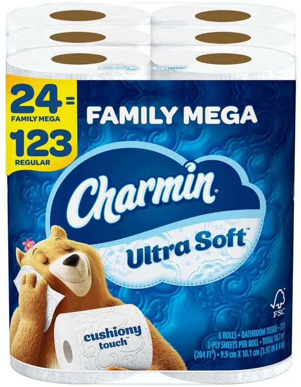 Photo 1 of Charmin Ultra Soft Cushiony Touch Toilet Paper, 24 Family Mega Rolls = 123 Regular Rolls
