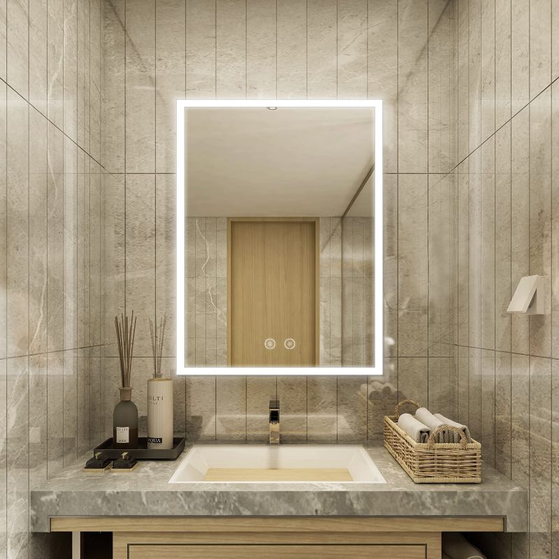 Photo 1 of Newcoco 24x32 Inch Ultra White LED Bathroom Mirror High Lumen Anti Fog Lighted Mirror IP67 Waterproof Dimmable Wall Mounted LED Vanity Mirror with Lights (Horizontal & Vertical)
