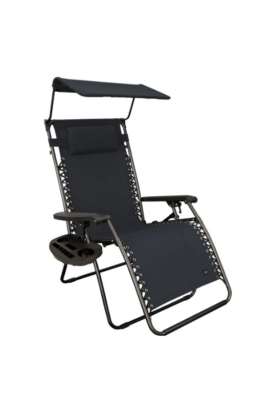 Photo 1 of Bliss Hammocks 30" Wide XL Zero Gravity Chair w/ Adjustable Canopy Sun-Shade, Drink Tray, & Adjustable Pillow | Foldable, Outdoor, Lawn, Deck, Patio | Wide-Surface Arm Rest, Adjustable Lounge Chair, Weather & Rust Resistant | 360 Lbs Capacity, BLACK