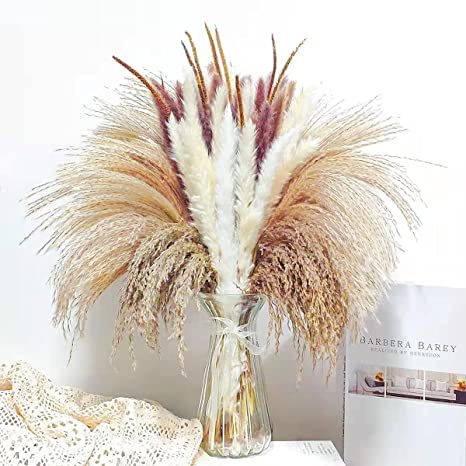 Photo 1 of 80 Pcs Pampas Grass, 17" Natural Dried Pampas Grass Decor, 5 Color Pampas Grass Bouquet - Pompous Grass - Pompas Floral for Flower Arrangements Wedding Party Office Home Boho Decor