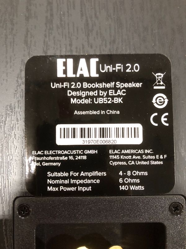 Photo 6 of ELAC Uni-Fi 2.0 UB52 Bookshelf Speakers (Pair), Black (UB52-BK)
