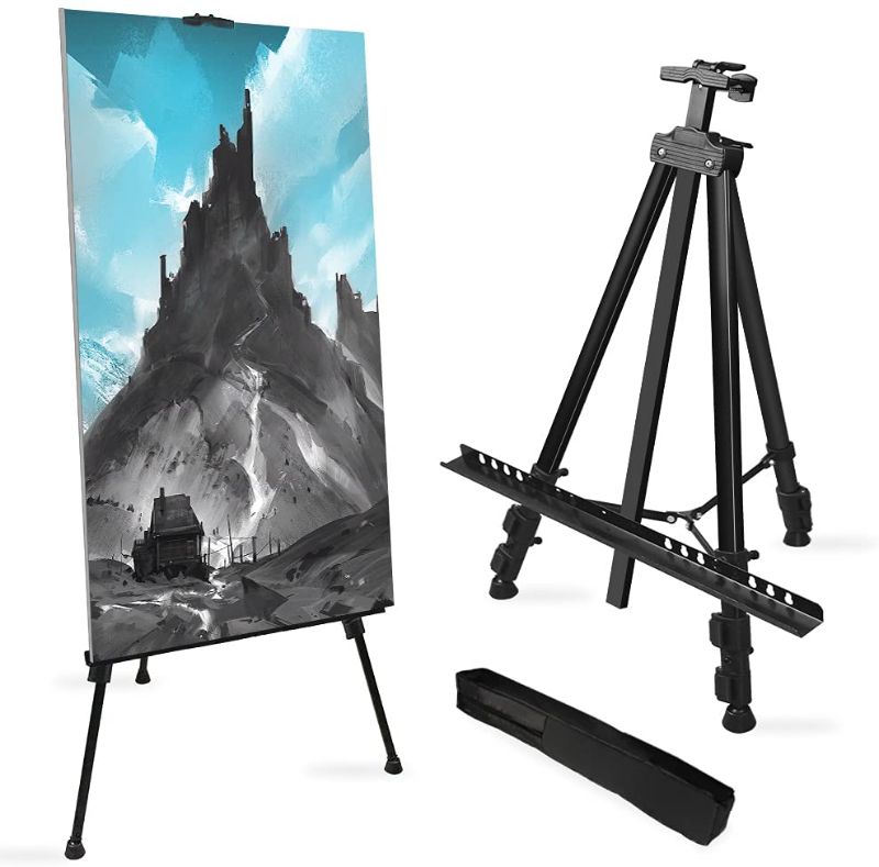 Photo 1 of 72Inches Double Tier Display Easel Stand, RRFTOK Metal Material Tripod Art Easels Adjustable Easel for Painting Canvases Height from 22-72”for Table-Top/Floor Painting, Displaying and Drawing
