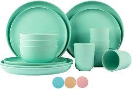 Photo 1 of BAMBOO LAND Set for 4 person (16 PCS) /bamboo fiber dinnerware dishwasher safe, reusable bamboo dinnerware, Eco-friendly bamboo dinnerware, Picnic dinnerware set, (Green)
