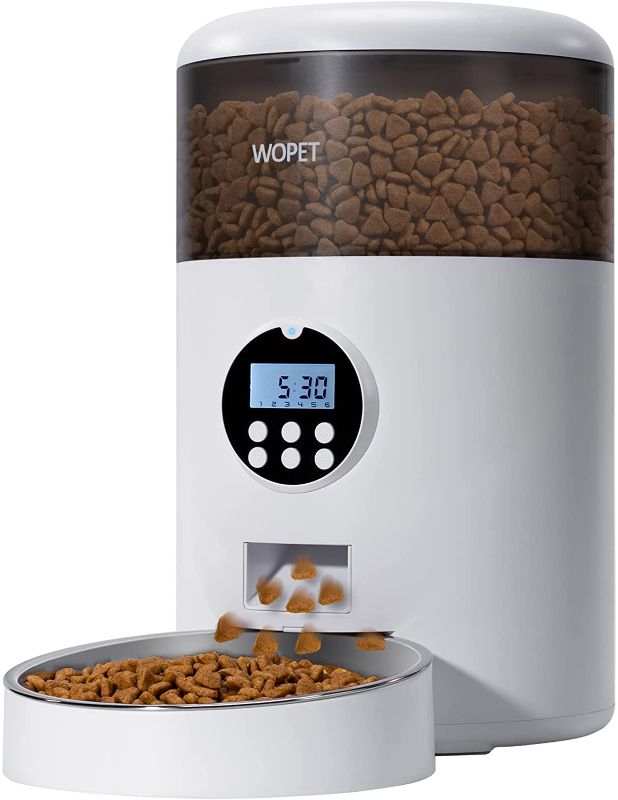 Photo 1 of WOPET Automatic Cat Feeder,Timed Dog Feeder Pet Food Dispenser with Desiccant Bag for Dry Food,Programmable Portion Control & Voice Recorder for Small / Medium Pets
