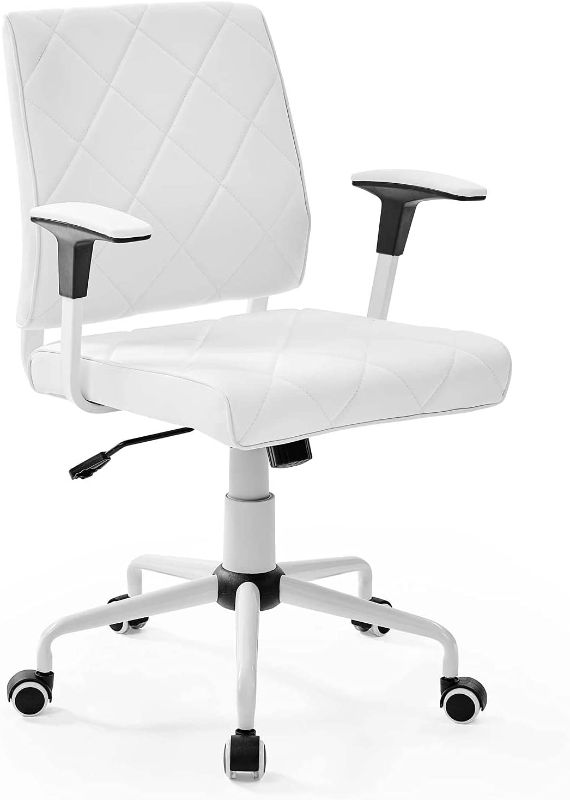 Photo 1 of Modway Lattice Modern Faux Leather Mid Back Computer Desk Office Chair In White
