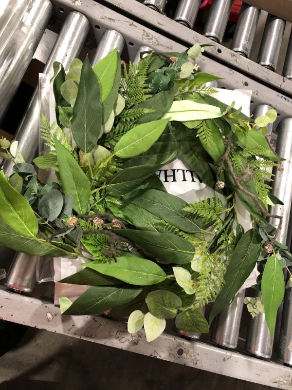 Photo 2 of ALLHANA Front Door Wreaths 22-24 Inch, Artificial Fig Leaves Spring Summer Green Wreath for Home Farmhouse Holiday Wedding Indoor Outside Wall Window Decor
