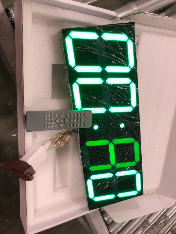 Photo 2 of CHKOSDA Digital LED Wall Clock, Oversize Wall Clock with 6” Numbers, Remote Control Count up/Countdown Timer Clock, Auto Dimmer, Big Calendar and Thermometer(Green)
