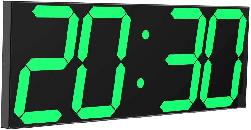 Photo 1 of CHKOSDA Digital LED Wall Clock, Oversize Wall Clock with 6” Numbers, Remote Control Count up/Countdown Timer Clock, Auto Dimmer, Big Calendar and Thermometer(Green)
