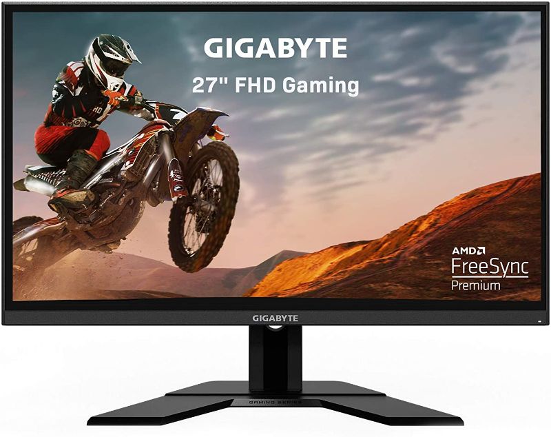 Photo 1 of Gigabyte G27F 27" 144Hz 1080P Gaming Monitor, 1920 x 1080 IPS Display, 1ms (MPRT) Response Time, 95% DCI-P3, FreeSync Premium, 1x Display Port 1.2, 2x HDMI 1.4, 2x USB 3.0, BLACK (G27F-SA)
