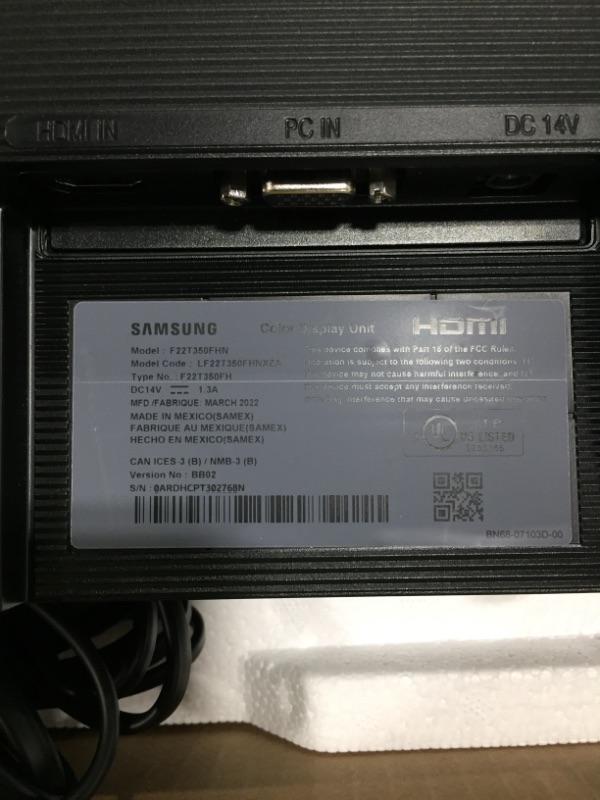 Photo 3 of PARTS ONLY----SAMSUNG T350 Series 22-Inch FHD 1080p Computer Monitor, 75Hz, IPS Panel, HDMI, VGA (D-Sub), 3-Sided Border-Less, FreeSync (LF22T350FHNXZA)
