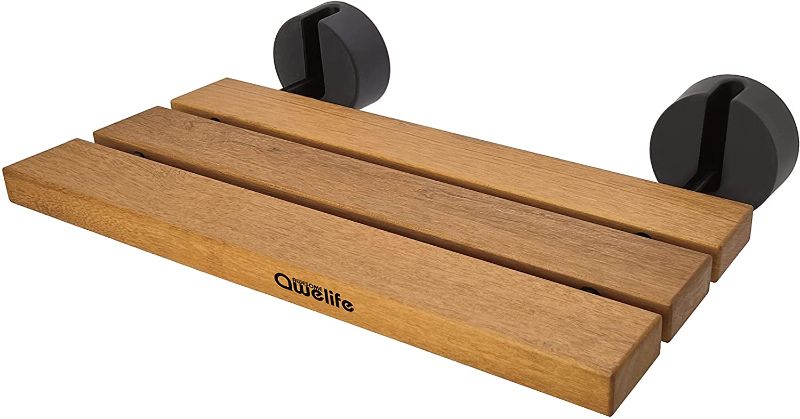 Photo 1 of 20" Folding Shower Seat Wall Mounted, Fold Down Teak Shower Bench for Small Shower Space, Home Care Teak Wood Stool for Inside Shower with Oil Rubber Bronze Fitting
