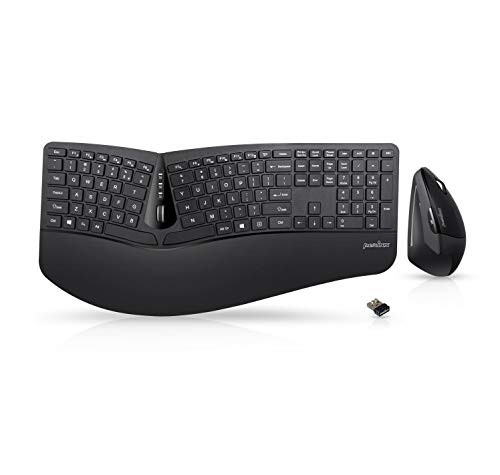 Photo 1 of Perixx Periduo-605, Wireless Ergonomic Split Keyboard and Vertical Mouse Combo, Adjustable Palm Rest and Membrane Low Profile Keys, Black, US English
