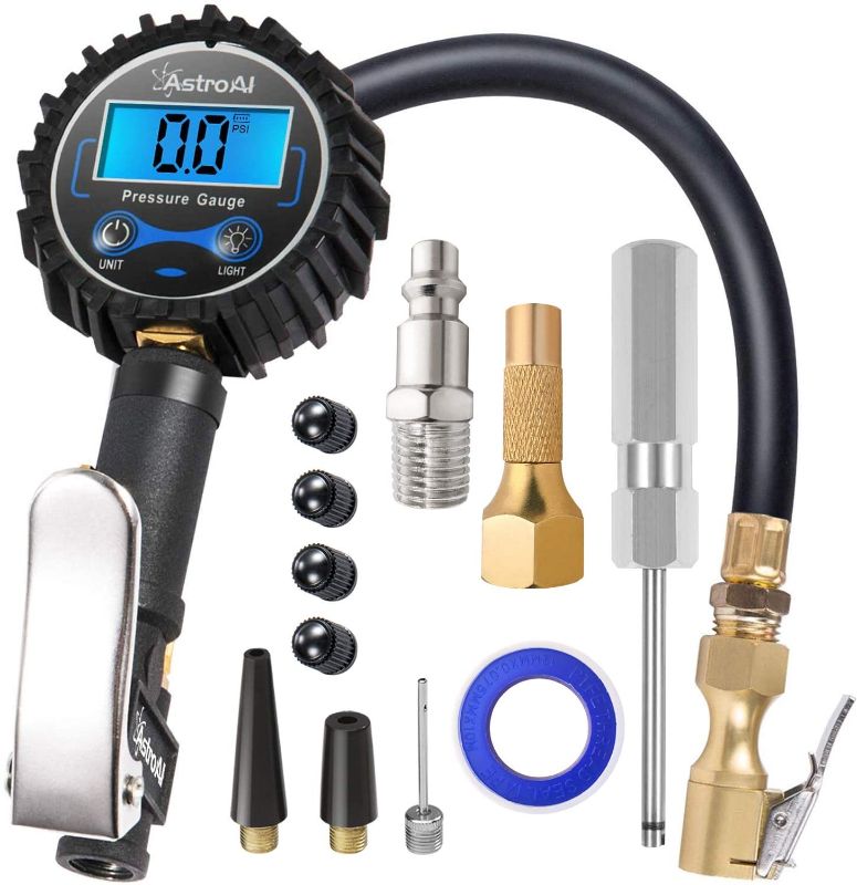 Photo 1 of AstroAI Digital Tire Inflator with Pressure Gauge, 250 PSI Air Chuck and Compressor Accessories Heavy Duty with Rubber Hose and Quick Connect Coupler for 0.1 Display Resolution, Gifts for Men.
